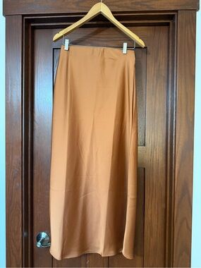 Sleek Copper Satin Maxi Skirt